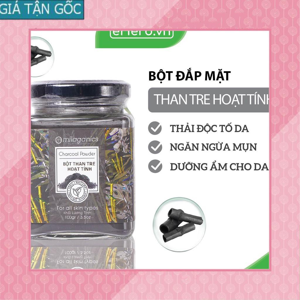 [GIÁ TẬN GỐC] Bột Than Tre Hoạt Tính Nguyên Chất Đắp Mặt Nạ Detox & Dưỡng Ẩm Làn Da MILAGANICS 100g (Hũ) [EH]