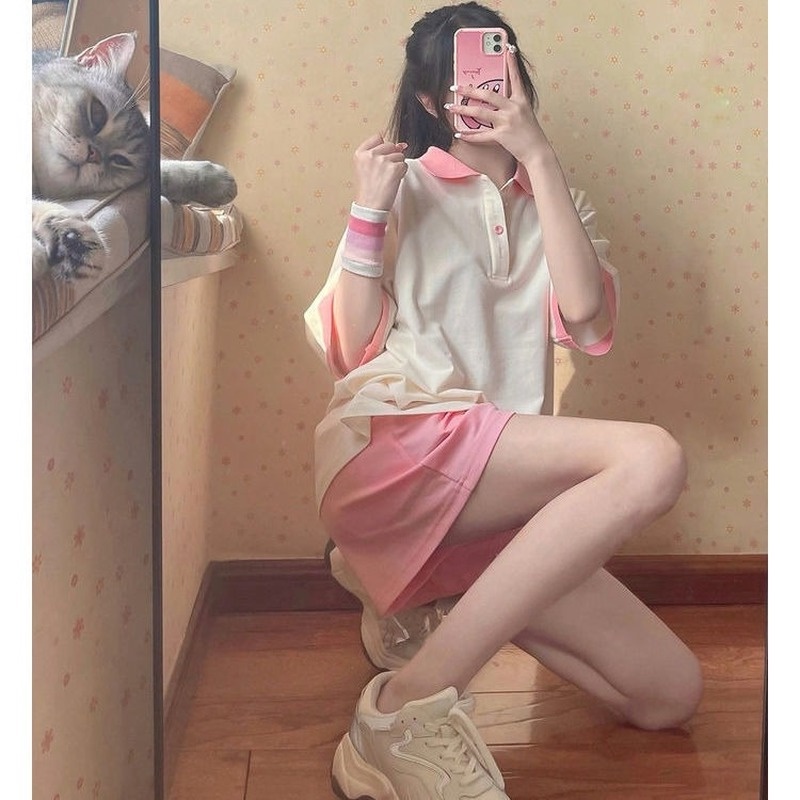 Set Áo Thun Ngắn Tay Cổ Tròn + Quần Short Ống Rộng Thời Trang Nữ