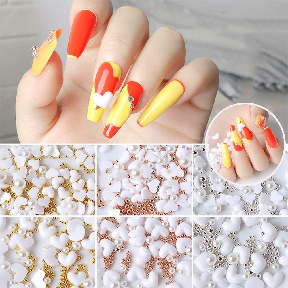 OCEANMAP Phụ Kiện Trang Trí Móng Tay Hình Trái Tim Màu Trắng Thời Trang DIY