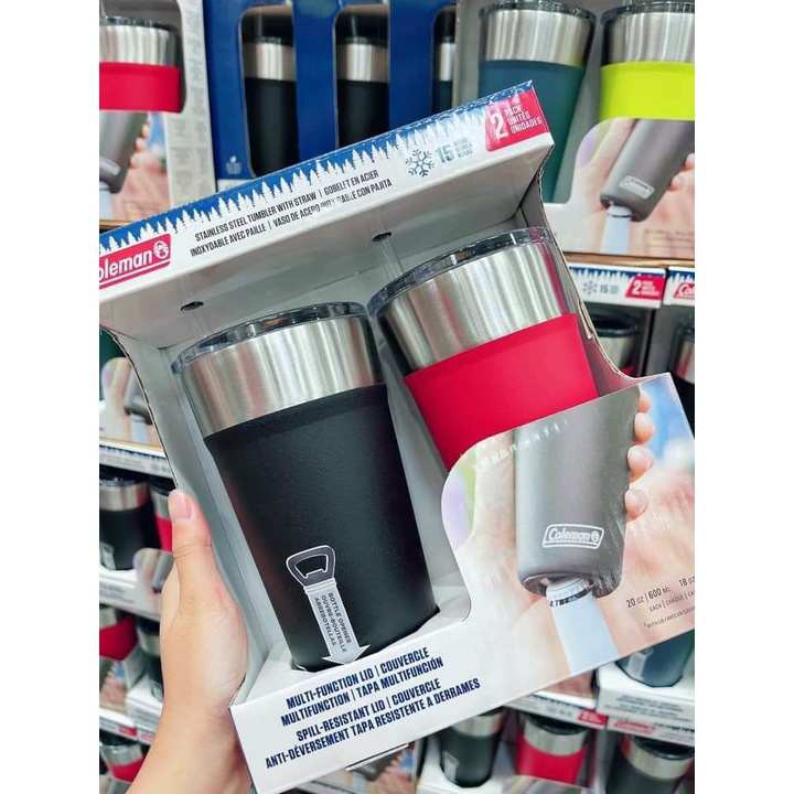 Nhà Thơm - Set 2 ly giữ nhiệt đến 15 tiếng - dưới đáy ly có đồ khui nước Coleman
