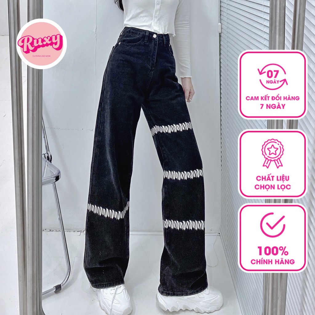 Quần Jean Nữ Ruxy Suông Đen Vạch Trắng 1508