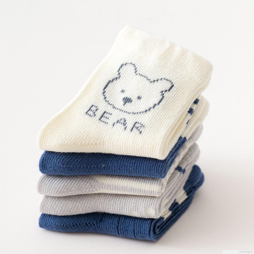 Set 5 đôi vớ cotton mềm mại thoáng khí in họa tiết hoạt hình cho bé từ 0-8 tuổi