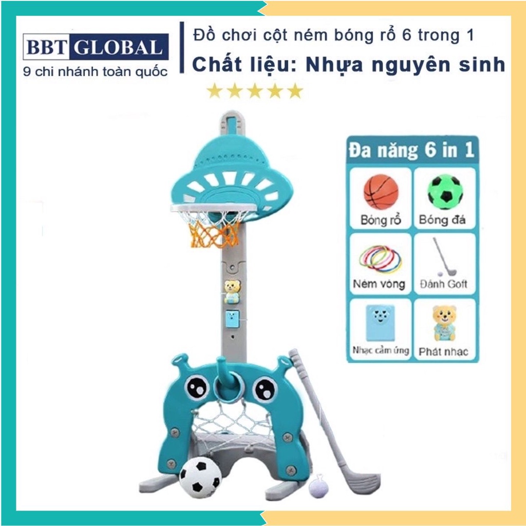 Đồ chơi cột ném bóng rổ, ném vòng, khung thành bóng đá, chơi golf 6in1 cho bé 2-6 tuổi
