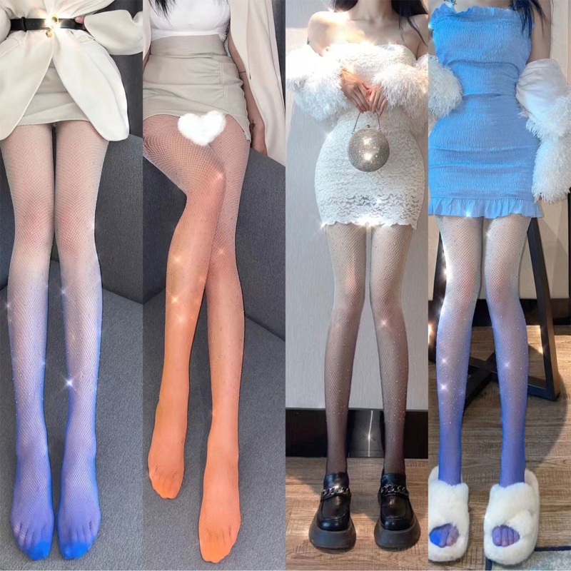 Quần Tất Lưới Đính Đá Màu Gradient Thời Trang Cho Nữ