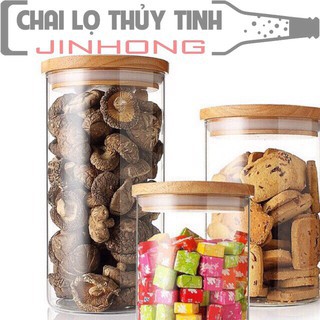 Hũ thủy tinh 680ml 800ml 1100ml nắp gỗ cao cấp