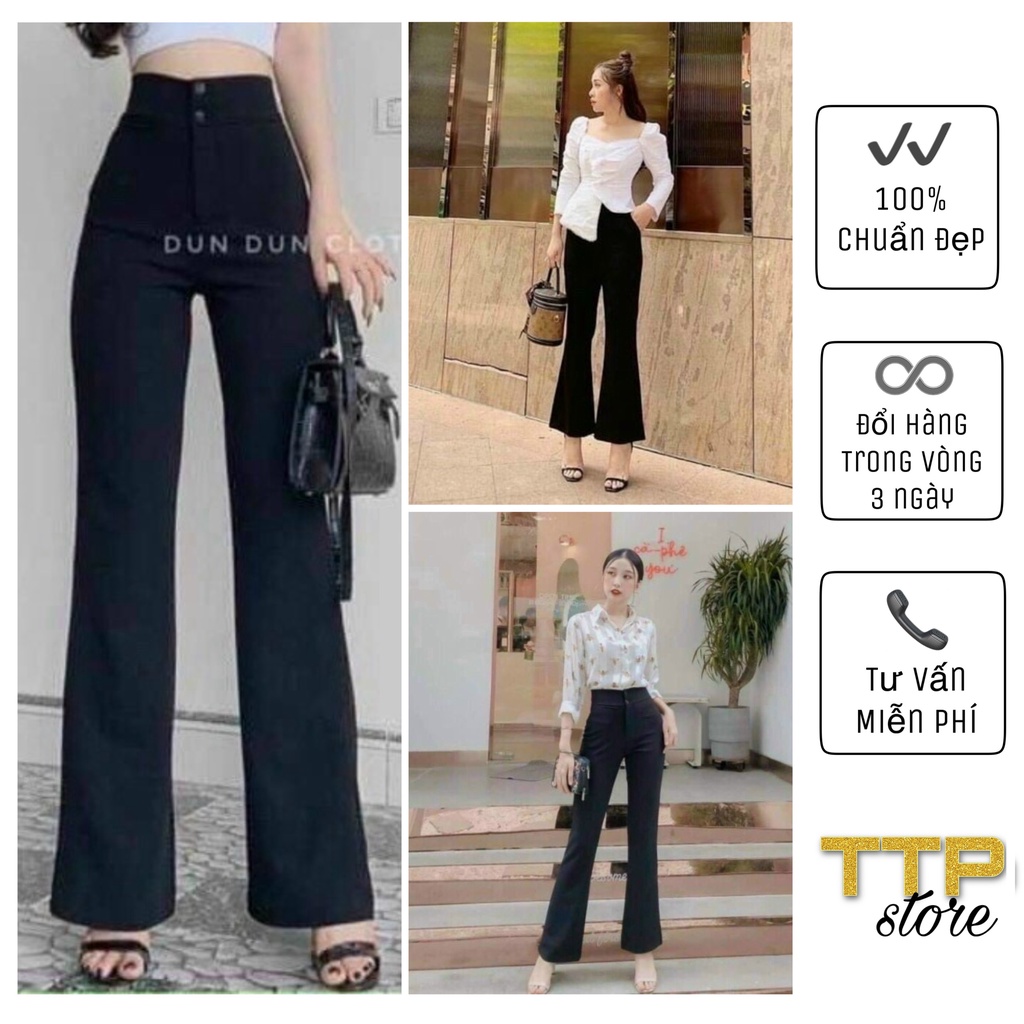 QUẦN TÂY ĐEN ỐNG LOE LỤA TUYẾT MƯA THIẾT KẾ CAO CẤP - QUẦN ỐNG LOE NỮ ĐEN ĐỦ SIZE S M L TTP STORE