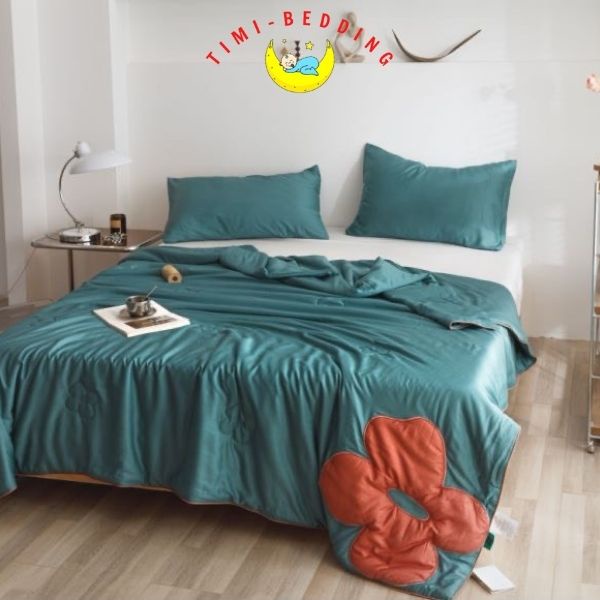 Chăn hè tencel thêu hoa nhập khẩu cao cấp, mát mẻ kích thước 2x2,3m - mền hè tencel – Timibedding