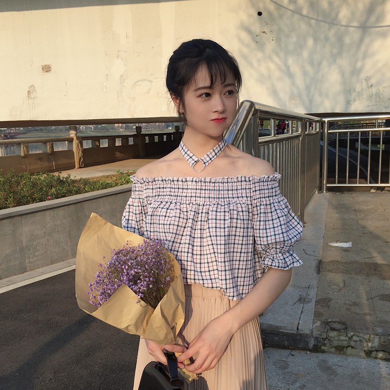 ÁO BỆT VAI CHOCKER KẺ AO100