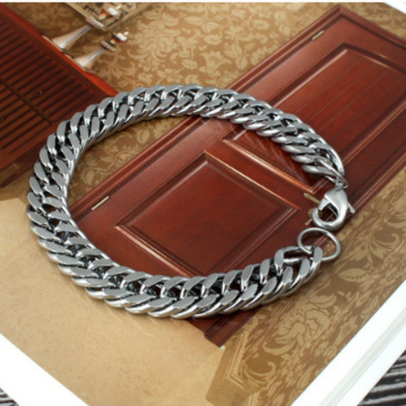Vòng Tay Bản Rộng 10Mm Bằng Thép Không Gỉ Phong Cách Hiphop Thời Trang Cho Nam Nữ