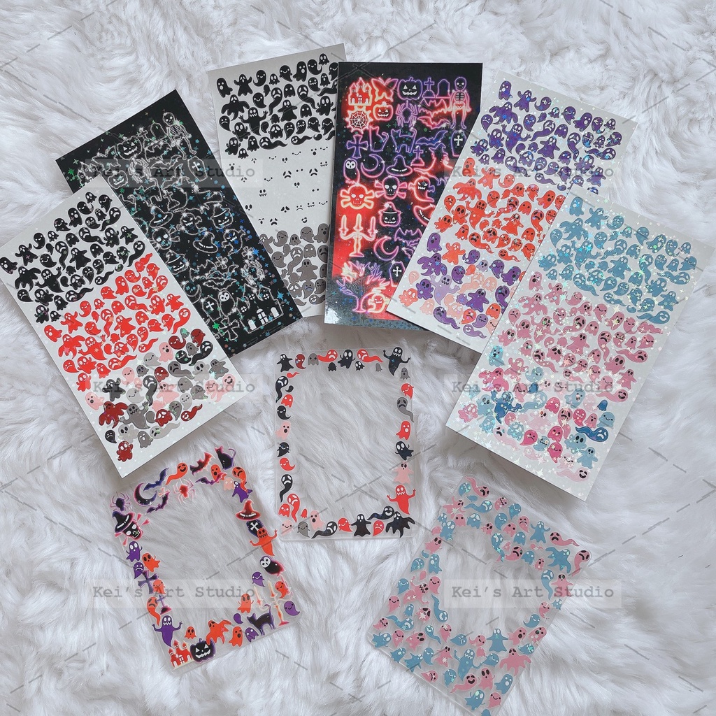 Sticker mẫu Halloween, hóa trang, sticker trang trí toploader, sổ journal