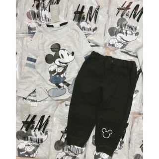 BỘ NỈ BÉ TRAI MICKEY PHỐI TAY KẺ