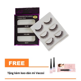 Combo 3 cặp mi giả 3D ( lông chồn )+ keo dán mi Vacosi