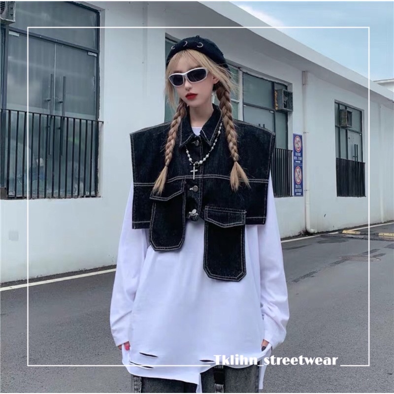 TKLIHN Áo gile khoác Jeans CROPTOP ulzzang phong cách UNISEX FASHIONITA 2021 KÈM ẢNH THẬT Ở CUỐI