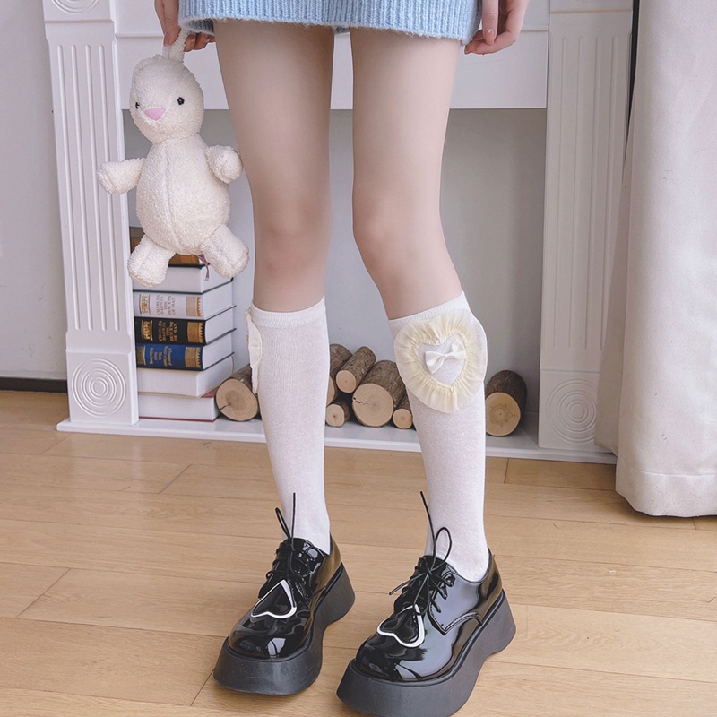 Xixi Tất Bắp Chân Đính Nơ Hình Trái Tim Phong Cách Lolita Nhật Bản Cho Nữ