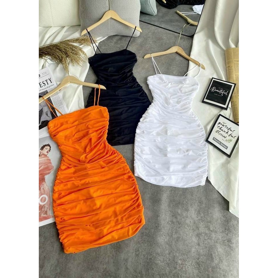 Đầm body 2 dây bún nhúm sương sexy ncs chất thun lụa mềm