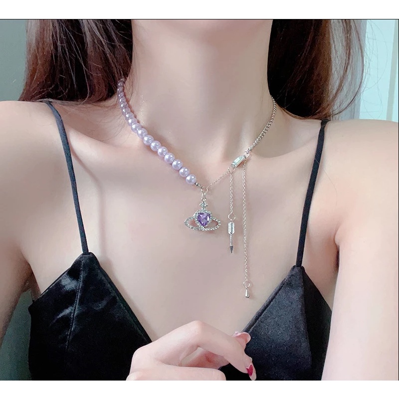 Vòng cổ Nhiều Lớp Mặt Thánh Giá Và Trái Tim Đính Ngọc Trai Phong Cách Baroque 2022 Cho Nữ