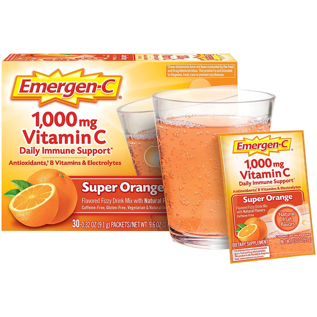 BỘT SỦI VITAMIN C tăng cường đề kháng Emergen-C Immune 1000mg Vitamin C tăng cường thêm Vitamin D và Kẽm - Của Mỹ