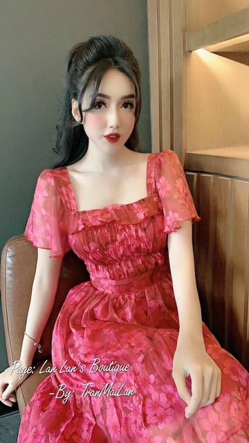 ĐẦM DÀI DÁNG XOÈ LỤA HOA XẾP BÈO GÍA RẺ
