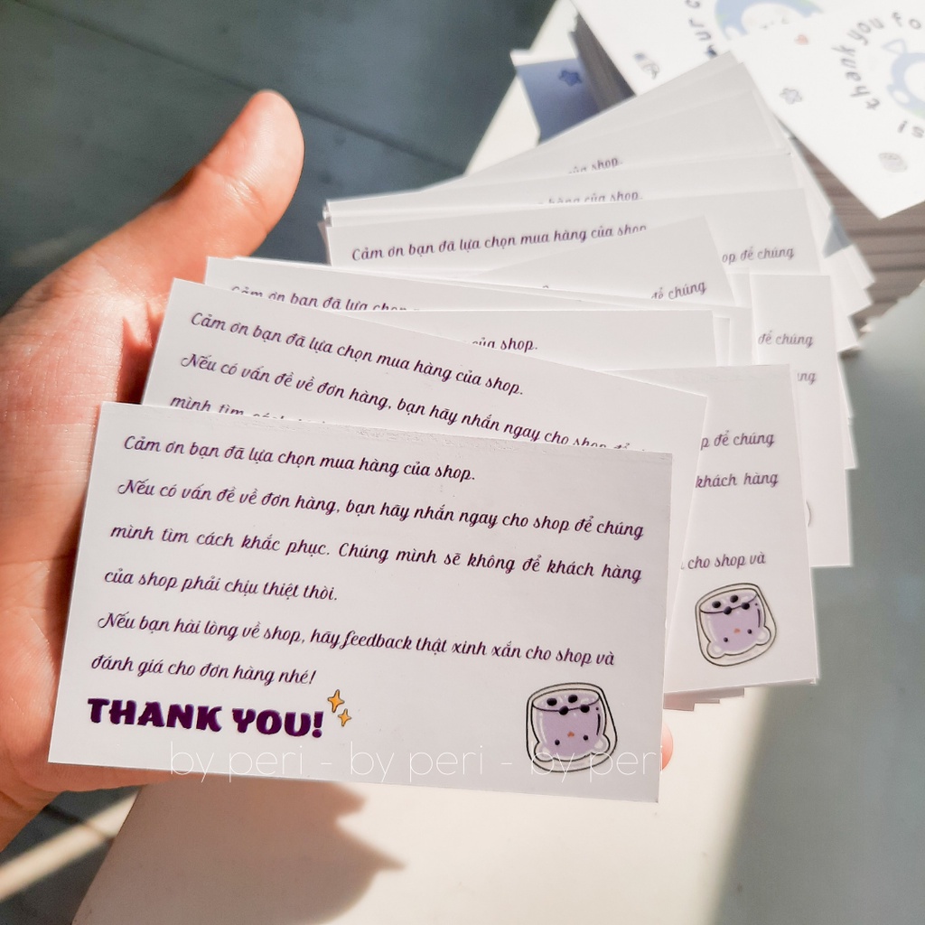 (tele) Bộ 50 thiệp cảm ơn, card dành cho shop gói hàng online, đơn giản, dễ thương 9x5.5cm
