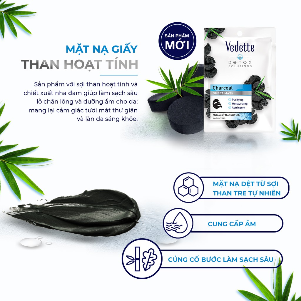 Combo 5 Mặt Nạ Giấy Than Hoạt Tính Vedette 22ml x 5