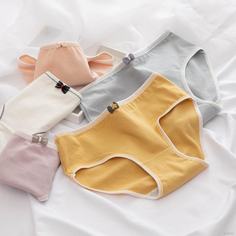 Quần lót cotton lưng vừa màu sắc ngọt ngào phong cách Hàn Quốc cho nữ