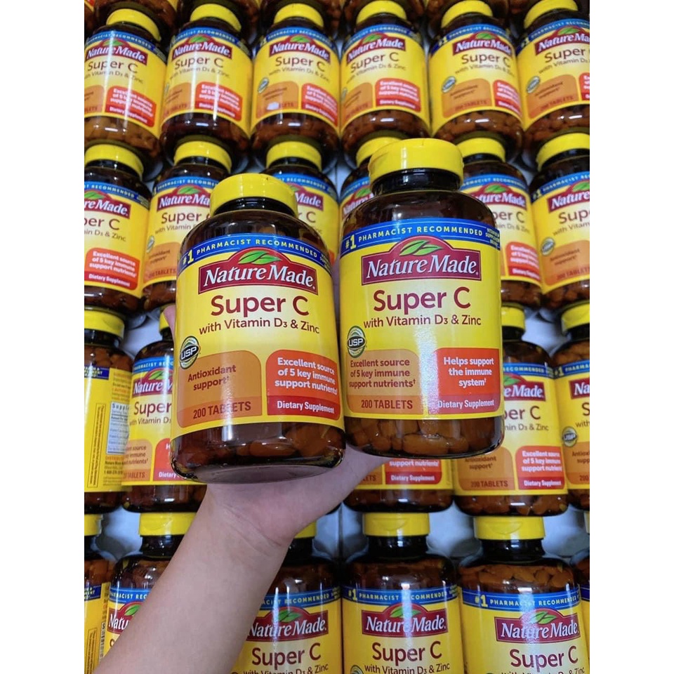 Viên uống Super C With D3 & Zinc date 2024 Nature Made tăng cường miễn dịch 200 viên - EDS Hàng Mỹ