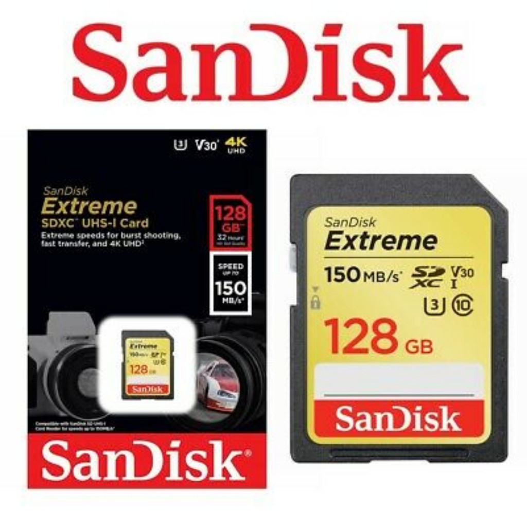 Thẻ nhớ máy ảnh SDXC SanDisk Extreme 128GB V30 UHS-I U3 4K 150MB/s (Vàng)