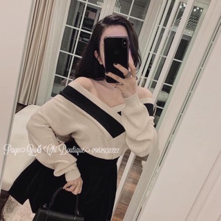 Áo len cổ tim viền hàng qc