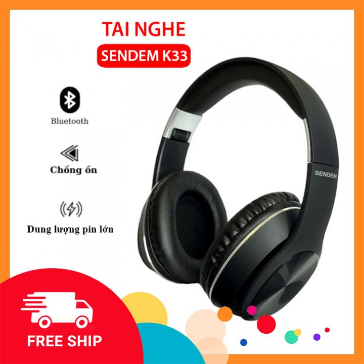 ⚡FREE SHIP⚡ Tai nghe Bluetooth Chụp Tai Sendem K33,Headphone Không Dây, Có Khe Cắm Thẻ Nhớ