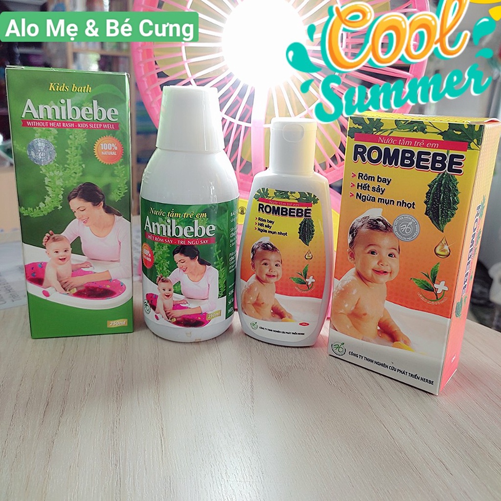 Combo 1 Chai Amibebe 250ml + 1 Chai Rombebe 125ml - Nước tắm thảo dược cho trẻ sơ sinh và trẻ nhỏ.