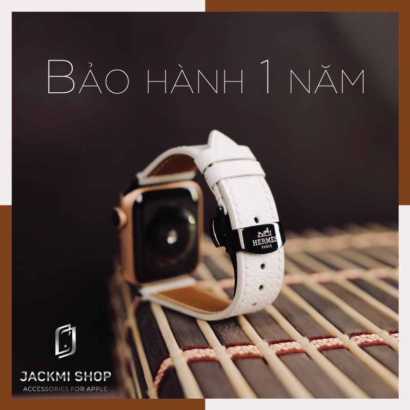 [BẢO HÀNH 1 NĂM] Dây Da EPSOM may tay thủ công màu Trắng khóa Bướm cho Apple Watch series 1/2/3/4/5/6/7