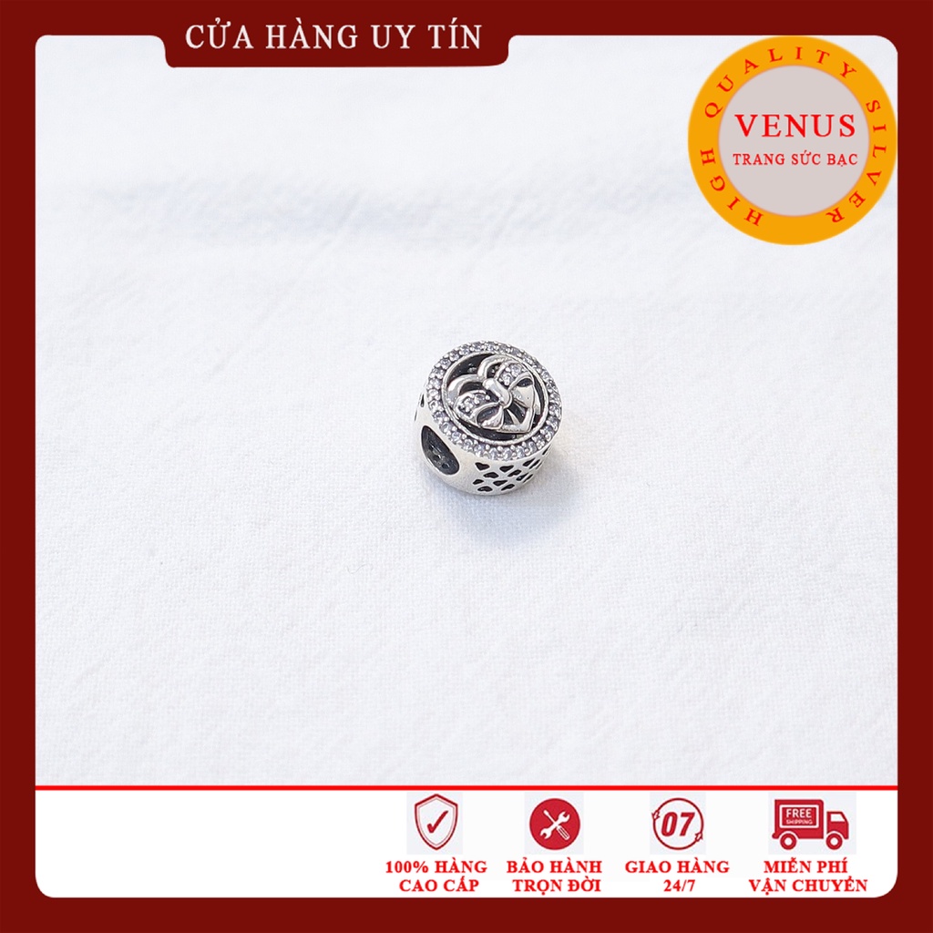 [Charm bạc 925 cao cấp] Charm bạc hình trụ mặt trái tim thắt nơ- Mã sản phẩm VENUSTN