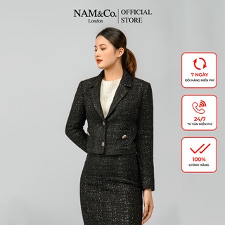 Áo khoác dạ tweed nữ Namandco công sở 2 lớp cổ vest dáng ngắn cao cấp thanh lịch size S M L màu đen NJ0083