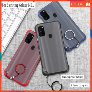 Ốp điện thoại nhựa cứng acrylic siêu mỏng chống sốc có dây đeo cho Samsung Galaxy M31
