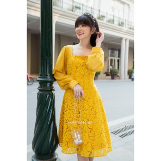 Váy ôm vàng ren phối tay tơ