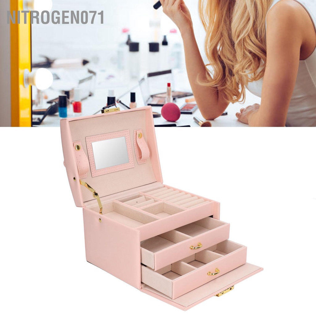 Nitrogen071 Hộp đựng đồ trang sức khuyên tai, lắc tay, vòng tay. Hộp cất đồ trang sức chống oxy hóa - 3 lớp bằng daTiết kiệm không gian Nhỏ gọn xách tay