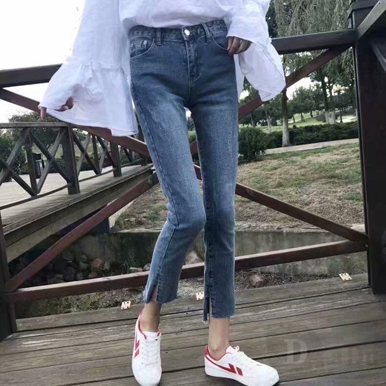 Daduhey Quần Jeans Dài Lưng Cao Ống Đứng Thời Trang Hàn Quốc Cho Nữ