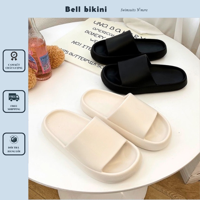 Dép Lê Unisex Ulzzang Chống Trơn Trượt - Dép Đế Bánh Mì Quai Ngang Nam Nữ Màu Trơn Trắng Đen - Bell Bikini - D040