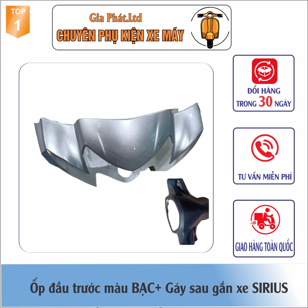 Bộ ốp đầu màu BẠC gắn xe SIRIUS đầy đủ Ốp đầu trước, Gáy sau và Pha đèn kèm bóng