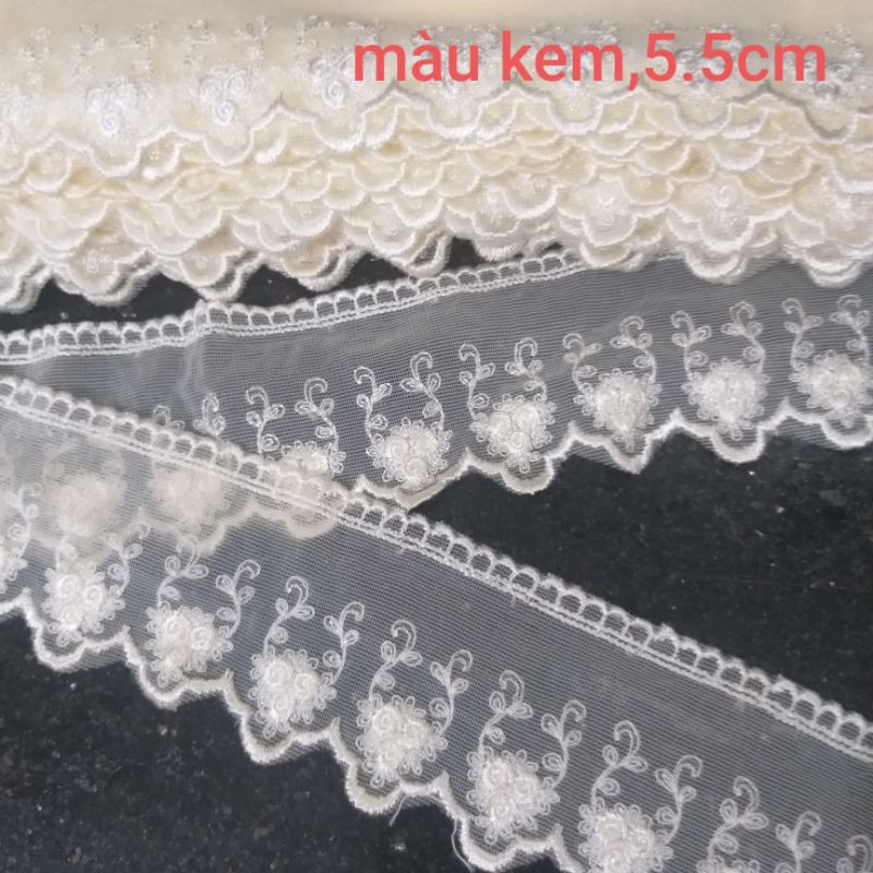 Ren lưới thêu , màu kem , size từ 1.4cm đến 7cm