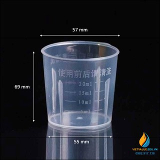 10 Cốc lưu mẫu có chia vạch 20ml, không có mỏ rót, nhựa PP cao cấp