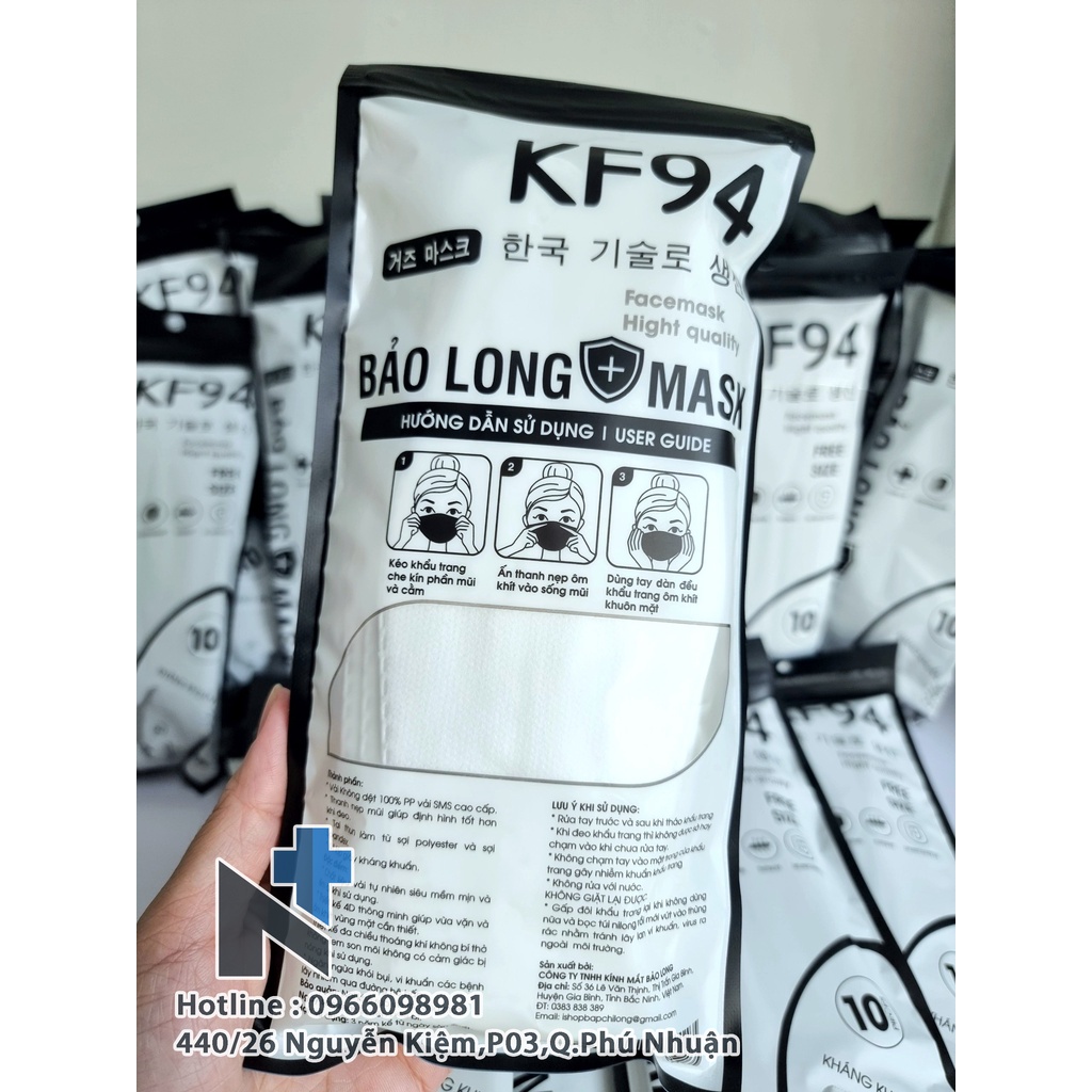Khẩu trang KF94 Bảo Long ( Trắng ) - Bịch 10 cái