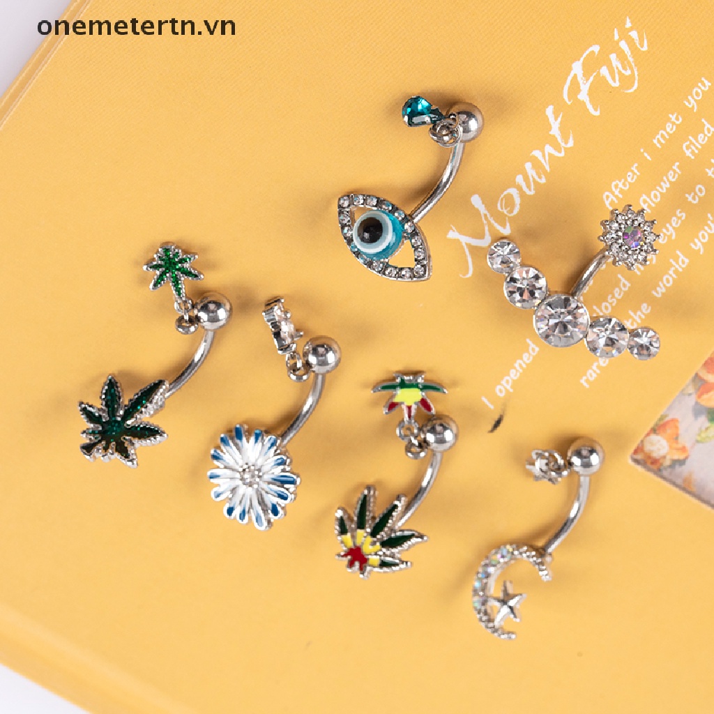 1 Khuyên Rốn Hình Trái Tim / Mặt Trăng / Lá Phong Bằng Thép Không Gỉ