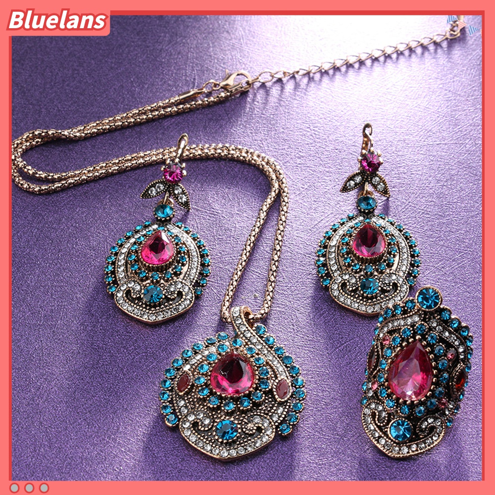 Bộ Vòng cổ + Cặp Khuyên Tai Đính Đá Nhân Tạo Đẹp Mắt Cho Nữ