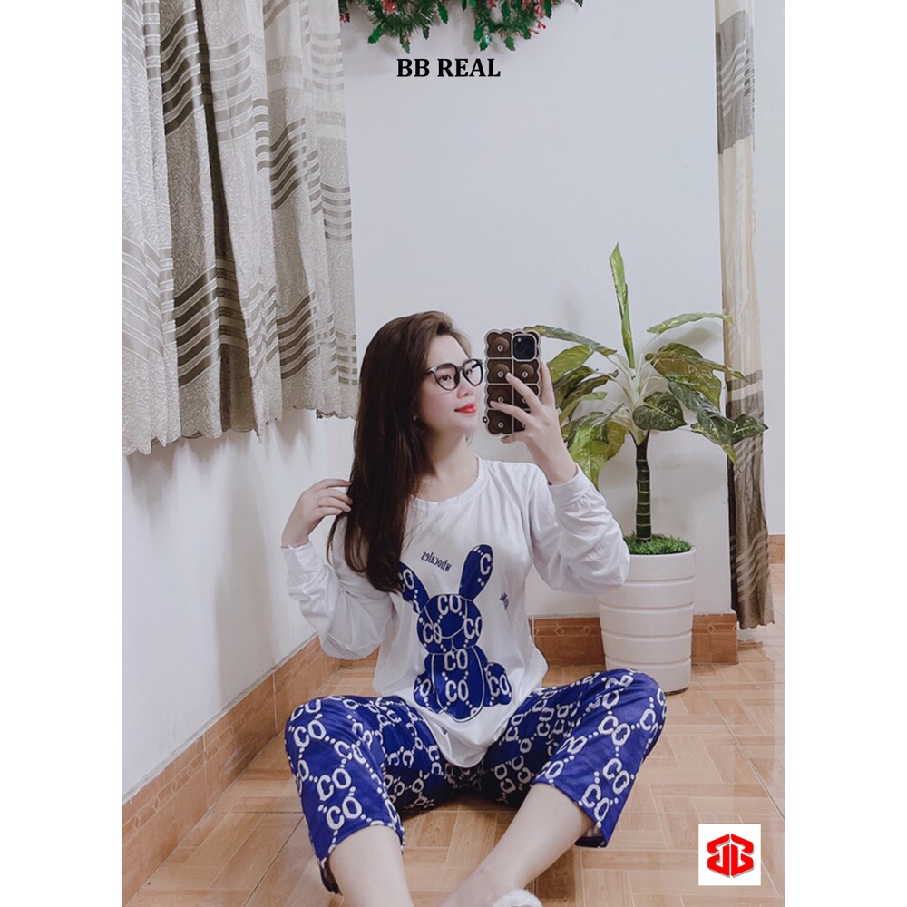 Đồ Bộ Nữ Mặc Ở Nhà Quần Dài Pijama Thun Lạnh Đẹp - Mã Số  Freesize Từ 45-60Kg - BB REAL