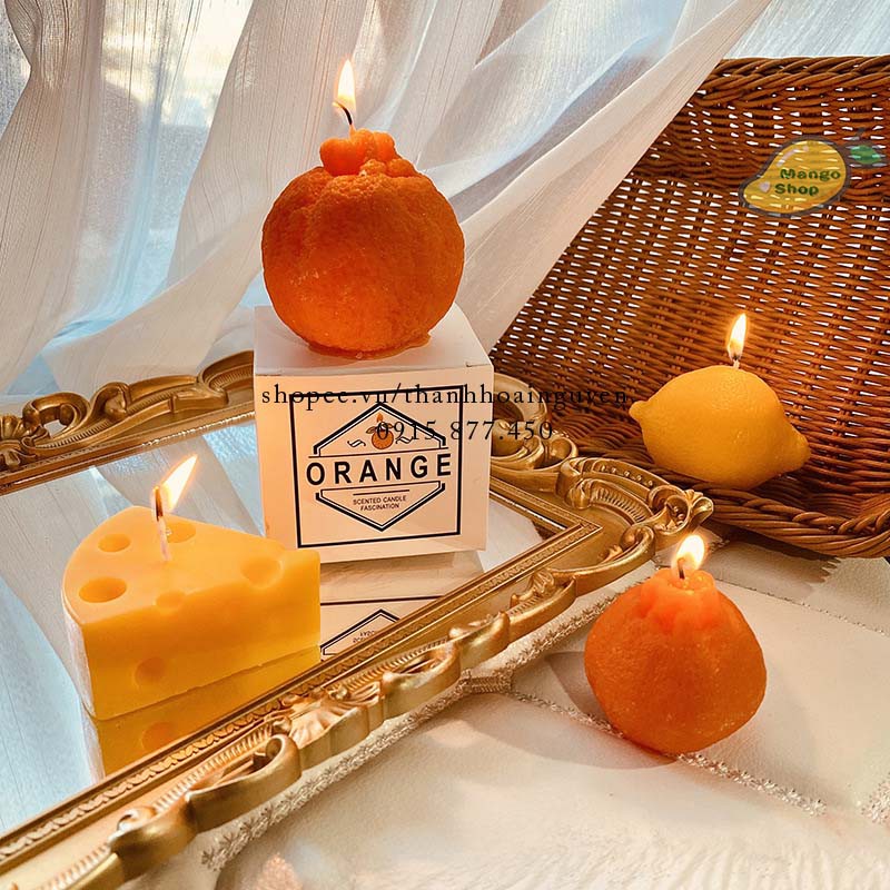 Nến Sáp Thơm Xinh Xắn Decor TrangTrí phụ kiện chụp ảnh ( nến quả cam phomai )