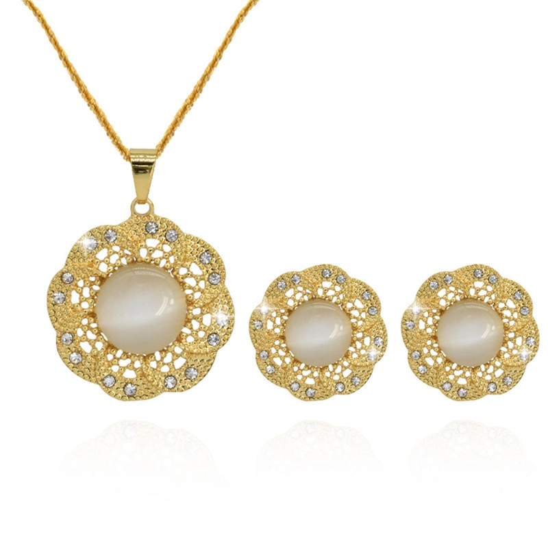 Bộ Vòng cổ + Bông Tai Hình Mắt Mèo Đính Đá Thời Trang Cho Nữ