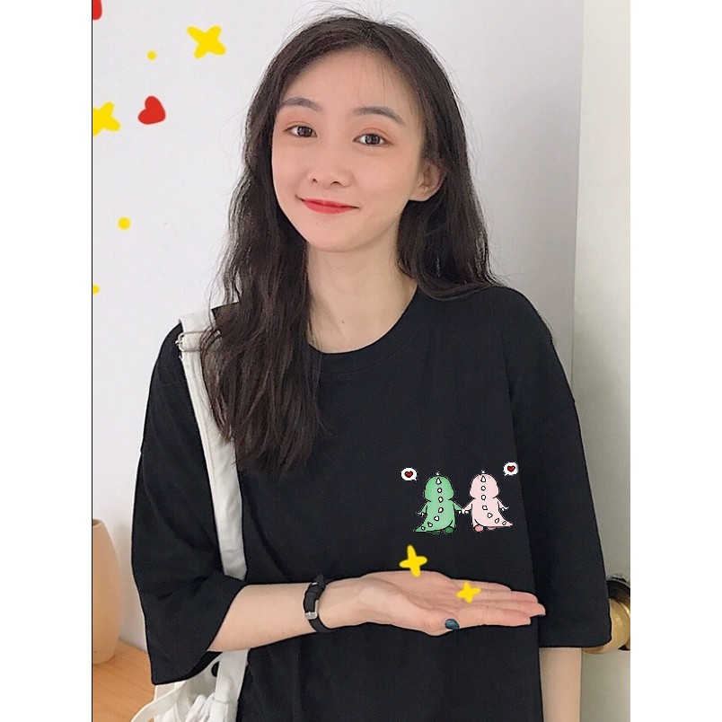 Áo thun tay lỡ  Khủng Long Đôi  phông Unisex nam nữ tee oversize form rộng pull Ulzzang Streetwear Hàn Quốc vải mềm