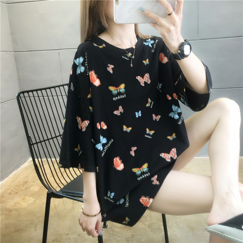 [ HÀNG Xả Sốc] [ HÀNG CHUẨN ] ÁO THUN HOT HỌA TIẾT BƯỚM - ĐEN