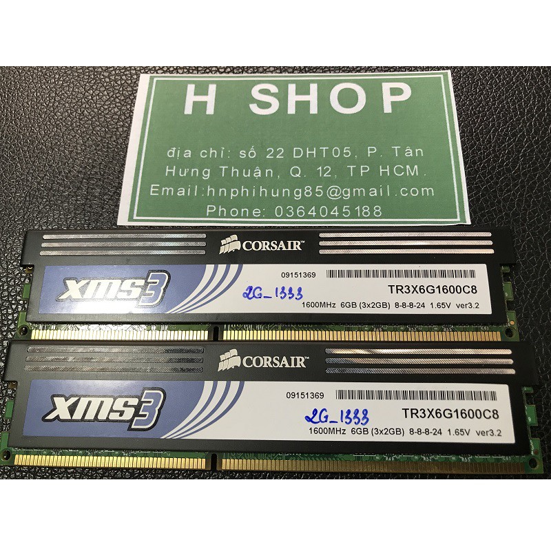 Ram 4Gb DDR3 bus 1333 - 10600U, Kit 4gb (2x2gb), ram tản nhiệt bộ hiệu CORSAIR XMS3, tháo máy chính hãng, bảo hành 3 năm